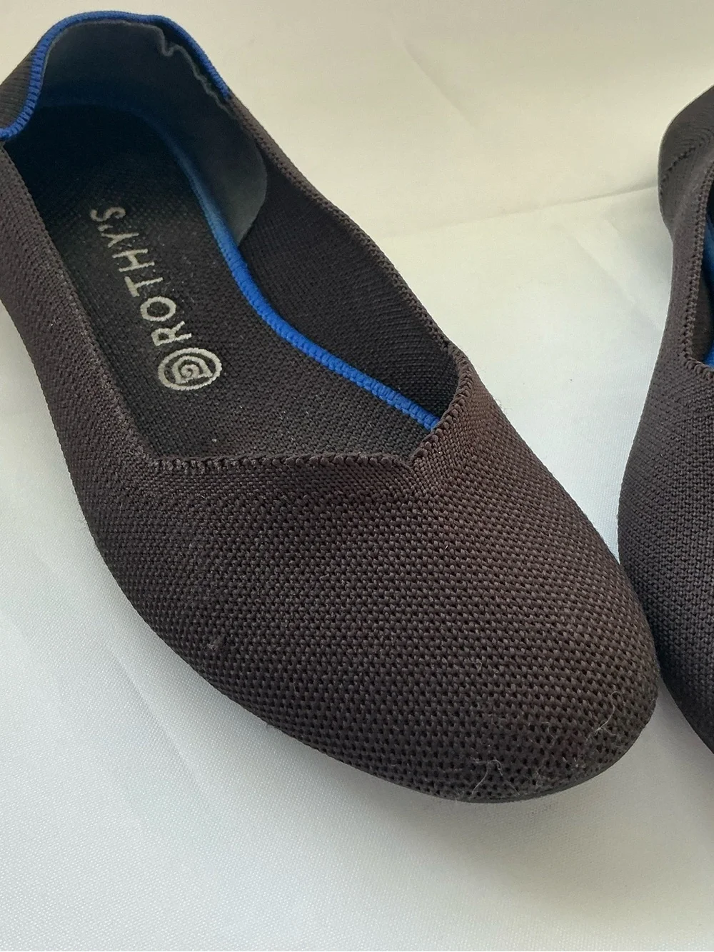 Rothy's Round Toe Black Knit Ballet Stretchy Flats with Blue Trim Size9
